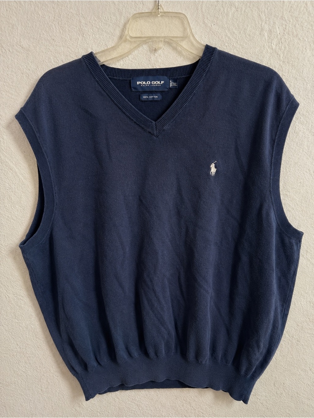 Polo Golf Ralph Lauren Menβs XL Navy Blue Cotton V-Neck Sweater Vest Pony Logo